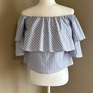 WAYF Gracie Off Shoulder Ruffle Striped Top Size: Small